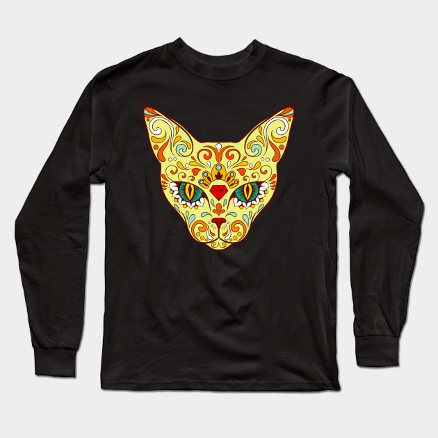 Calavera cat dark green Long Sleeve T-Shirt by MiRaFoto